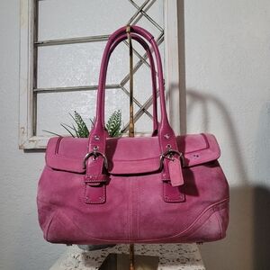 Vintage Coach Pink Suede With Leather Trim Hampton Soho Flap 9664